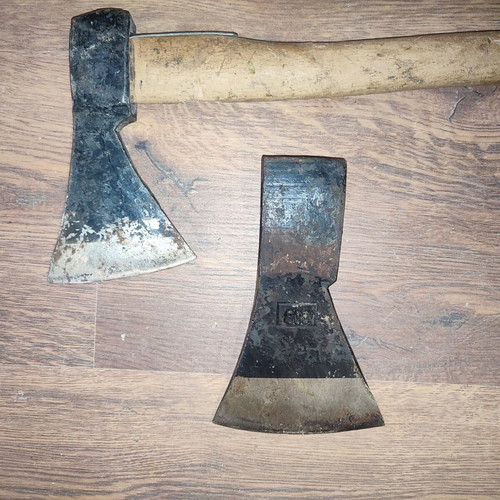 Vintage axe head used, 600 or 800 grams, possibly German