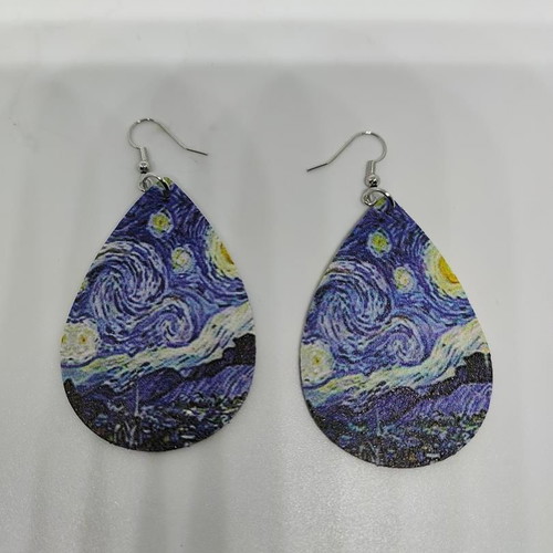 Earrings Starry Night by Van Gogh like new, blue drop shape