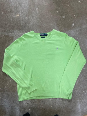Ralph Lauren V-neck sweater L light green purple pony