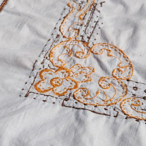 Handmade embroidered cotton tablecloth, 140x125 cm