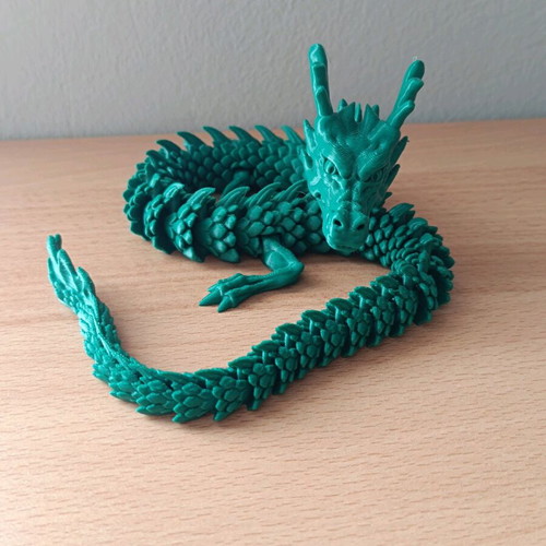 Articulated dragon new, 3D printed, green PLA