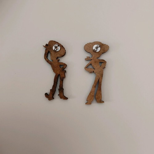 Wooden Toy Story earrings new, multicolor, stainless steel clasp