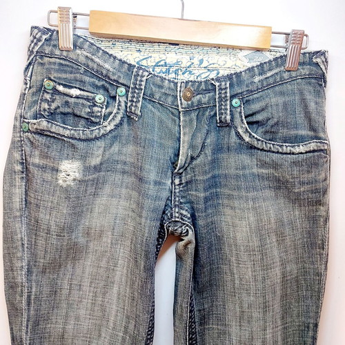 Y2K Stitch’s Distressed Flare Jeans Grey Black size 28 like new