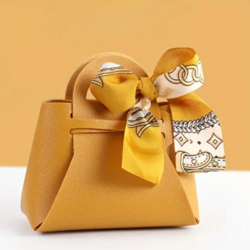 Gift packaging bag made of faux leather with scarf and ribbon new