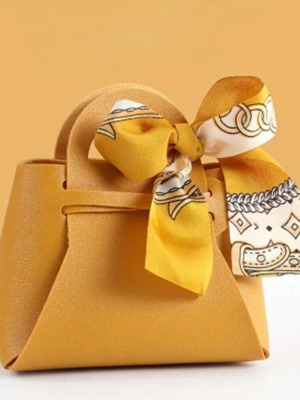 Gift packaging bag made of faux leather with scarf and ribbon new