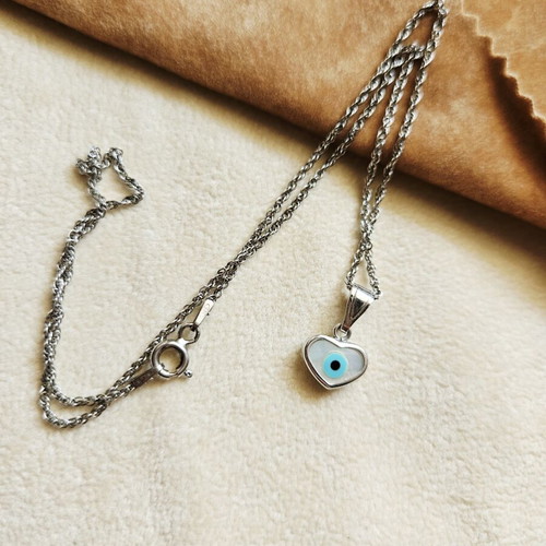 Silver 925 necklace with mother of pearl evil eye pendant