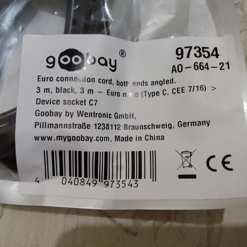 Goobay 3m power supply cable 97354, new