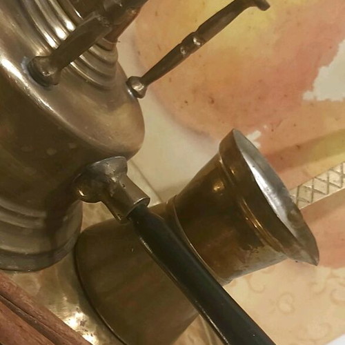 Coffee set vintage 3pcs brass, like new, kamineto, briki, tray