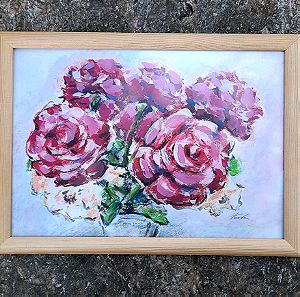 32×21 εκ Τριαντάφυλλο, ακρυλικό,  χαρτι