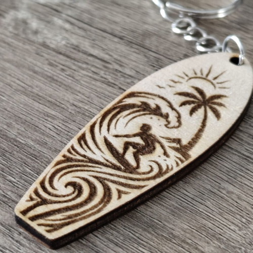 Wooden surfboard keychain handmade by A To Z Greek, new