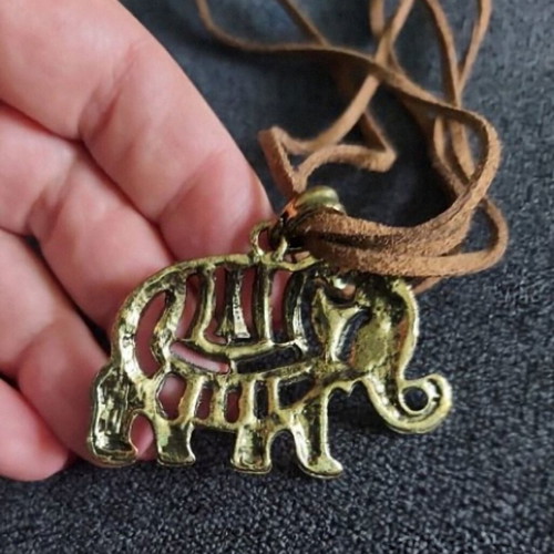 Parfois Elephant Necklace like new with stones on natural suede