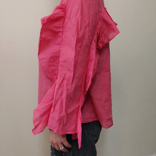 Basics Zara pink shirt used, size S with ruffles and buttons