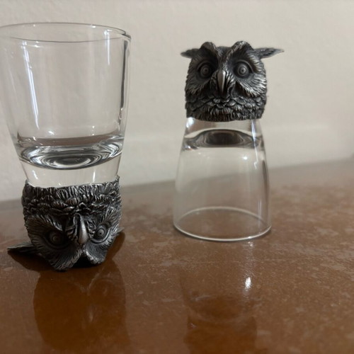 Metal owl shot glasses new