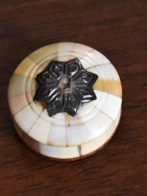 Vintage jar used, wood and bone with metal decoration