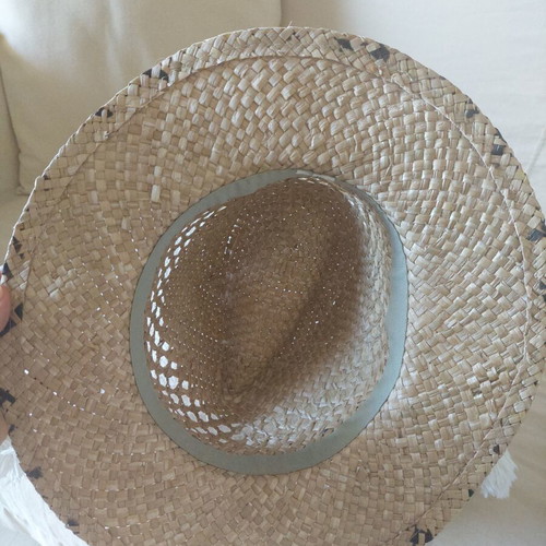 Straw hat beige with black ribbon, like new, size 58
