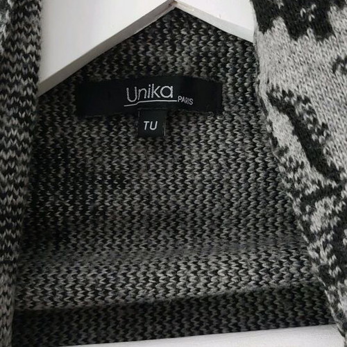 Gray viscose cardigan with black lace asymmetrical like new, one size