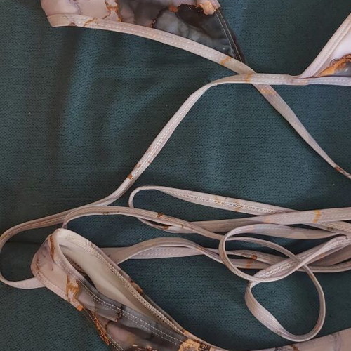 Polymorphic Triangle Bikini Set used, marble print, turquoise and gold