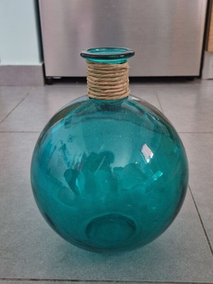 Glass bottle decorative round petrol color like new