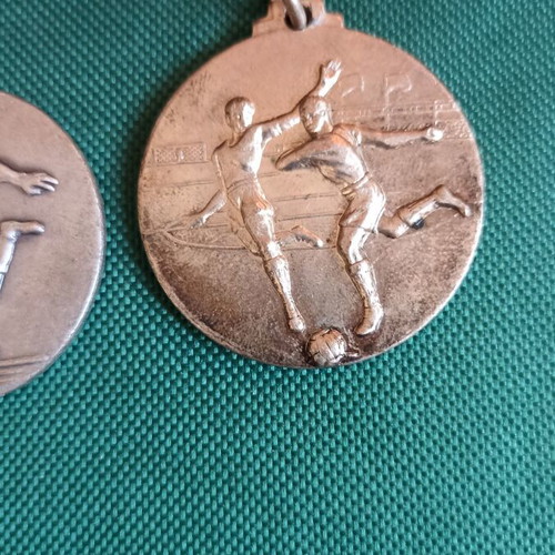 Vintage Football Medals Set of 2, Silver-Plated, 1950s, like new