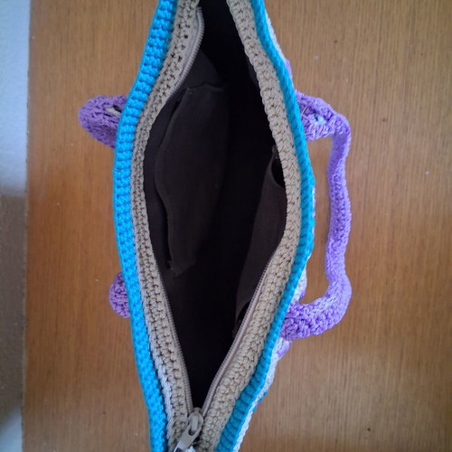 Handmade shoulder bag 37x27 cm colorful, fabric lining, zipper