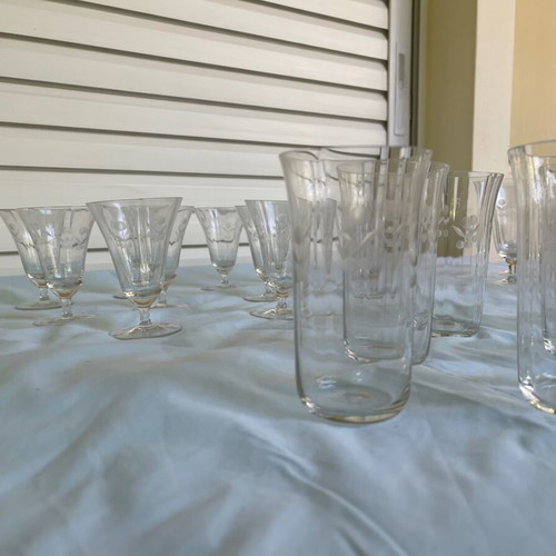Set of 48 used Art Deco crystal glasses antique