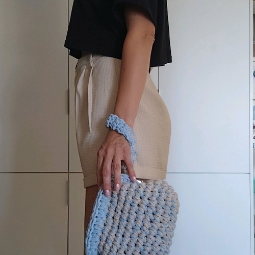 Handmade Crochet Clasp Bag Beige and Turquoise