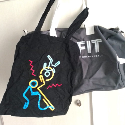 Holmes place gym bag used, grey with bonus shopping bag