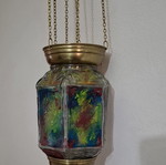 Hexagonal Hanging Lamp Fusing Glass stained glass style, like new, 60 cm