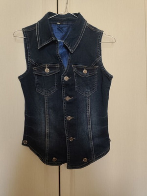 Dark Blue Denim Vest size XS like new with metal buttons