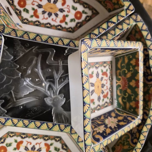 Vintage Imari-style porcelain serving tray used, 5 sections