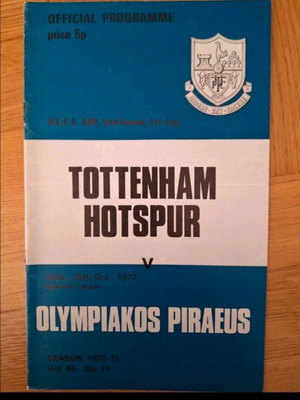 Tottenham Olympiakos match programme 25-10-1972 like new