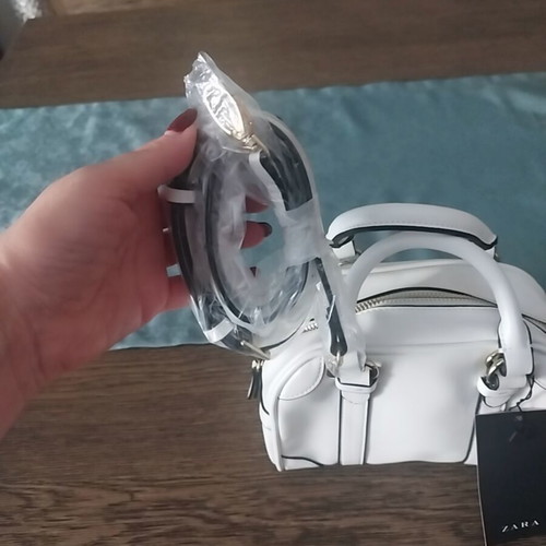 Zara white small handbag new with removable strap and gold details