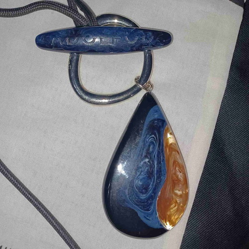 Adolfo Dominguez necklace used, blue and brown teardrop pendant