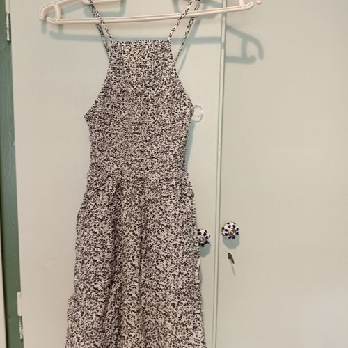 Bershka Halter Mini Dress XS New, Floral Black and White