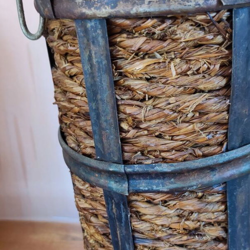 Damigiana wine bottle used, wicker vintage