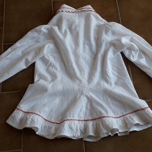 Vintage cotton shirt white with crochet lace used, size S