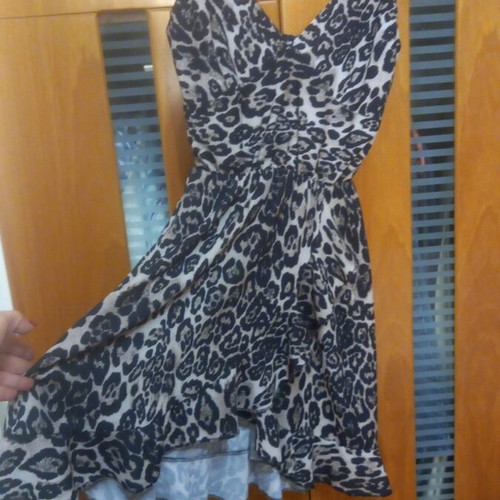 Spaghetti strap dress like new, Italian, leopard print, black and beige, size S