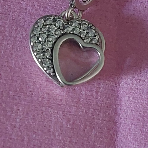 Pandora charm with two hearts, new, pink and silver