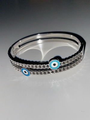 Silver bracelet with blue and silver evil eye charms new