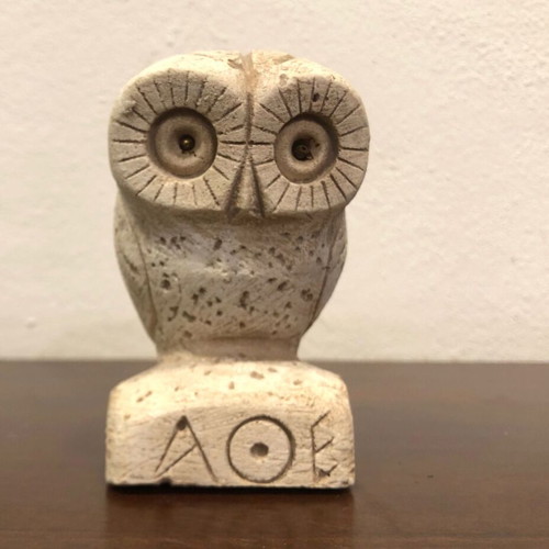 Owl statue used, cast stone, height 10cm