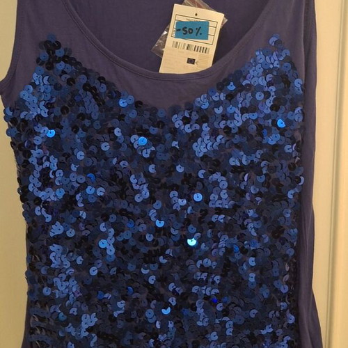Morgan top with sequins, size M, new, blue