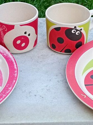 Used mugs, pack of 2 with bamboo fiber placemats gift