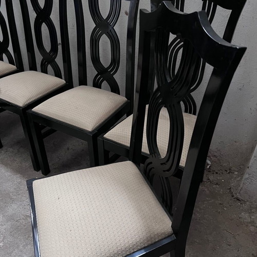 Chinese dining set used with six chairs, black lacquer, 1970s