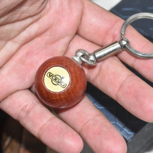 Volvo vintage wooden keychain used, collectible automobilia