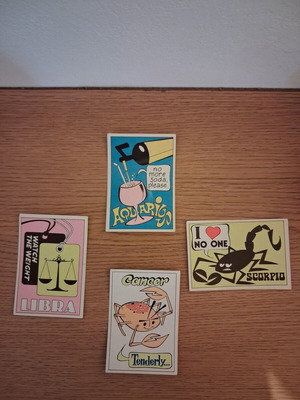 Vintage Figurine Panini Stickers 1985 Set of 4 Zodiac Pop Art