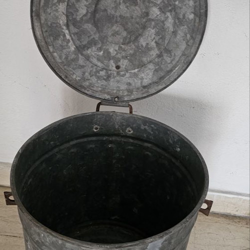 Antique collectible galvanized grain storage bin used