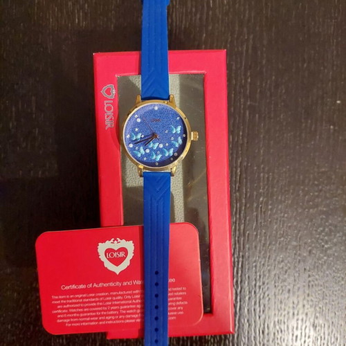 Loisir Butterfly watch with blue silicone strap and dial, new