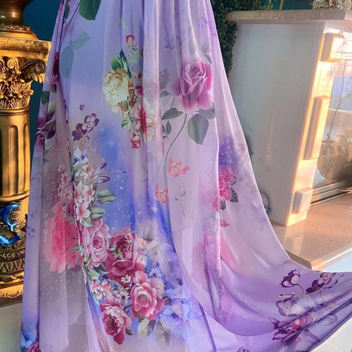 Maxi floral chiffon skirt, violet with white lining, size S