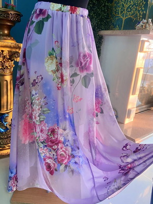 Maxi floral chiffon skirt, violet with white lining, size S