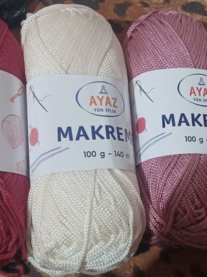 Ayaz Macrame yarn set, ecru, pink, green, red